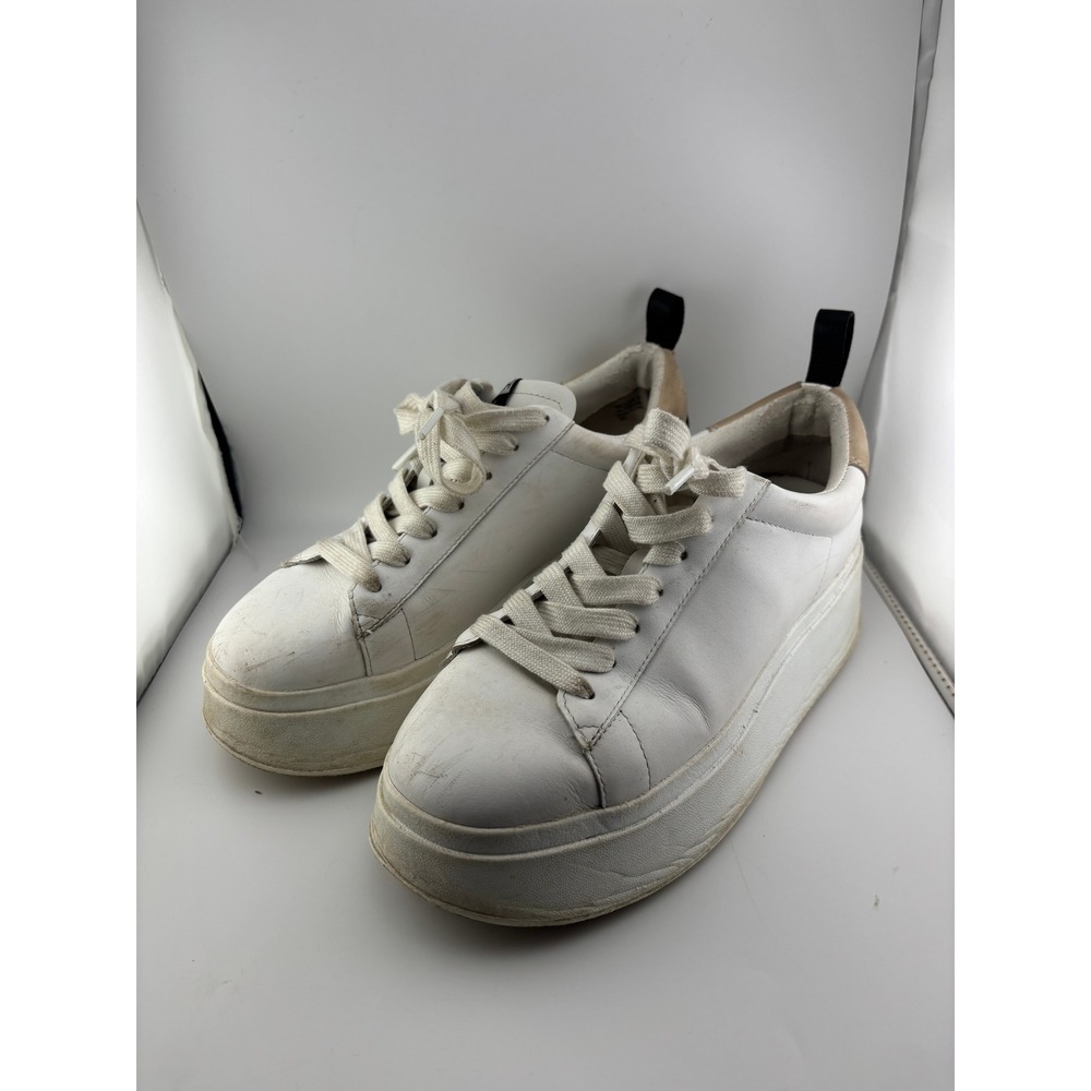 Ash White Leather Chunky Platform Sneakers Lace Up Star Sole Size 39